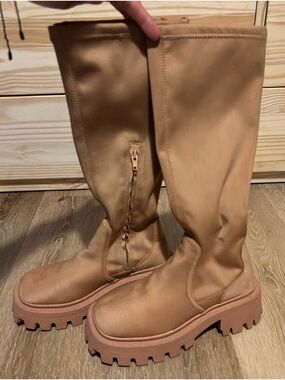 Women’s Over-the-Knee Lug Sole Boots in Tan